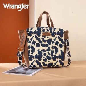 Wrangler Cow Print Concealed Carry Tote/Crossbody - Brown